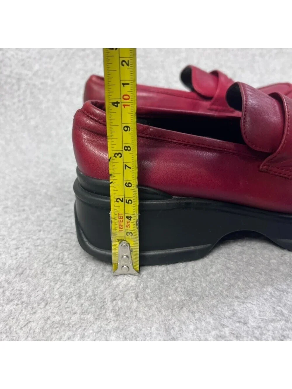 Wesley Co Vintage 90s Dark Academia Chunky Platform Loafers Red Leather 5 Grunge